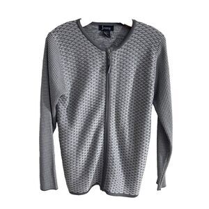 Jenny Zip Knit Sweater Womens Gray - basketweave front pattern - S